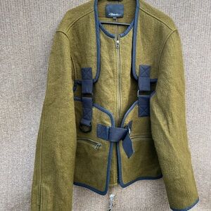 3.1 Phillip Lim wool Long Sleeve Zip Jacket With Belt Green Olive Sz L RARE